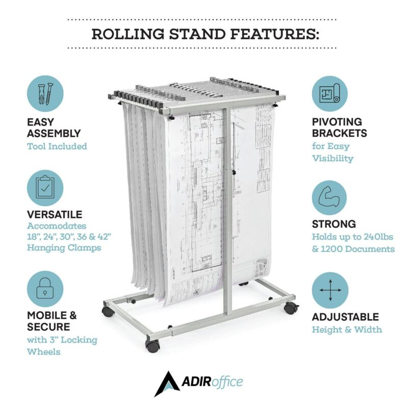 AdirOffice Blueprint Steel Vertical Plan Center, Grey - Image 5