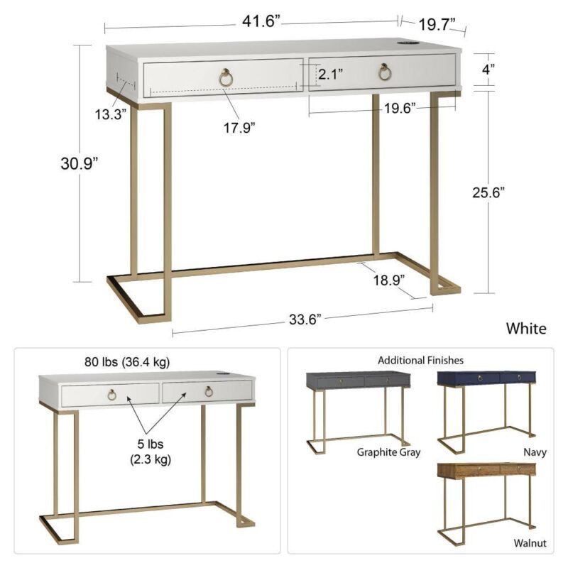 Ameriwood Home Serenity 41.6-Inches Gray Modern/Contemporary Writing desk - Image 7