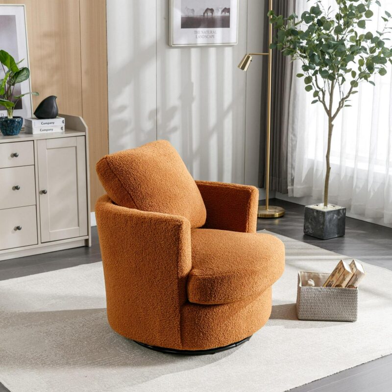 Aortzio Modern CARAMEL Boucle Swivel Barrel Chair - Image 8