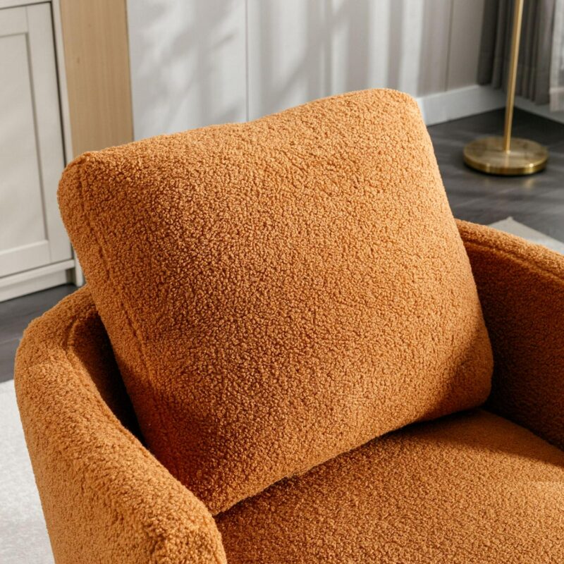 Aortzio Modern CARAMEL Boucle Swivel Barrel Chair - Image 4