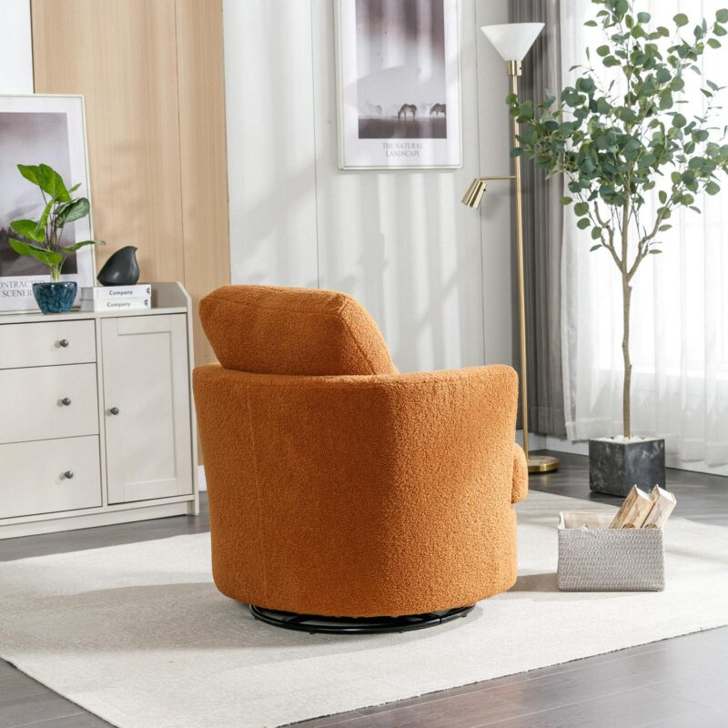 Aortzio Modern CARAMEL Boucle Swivel Barrel Chair - Image 10