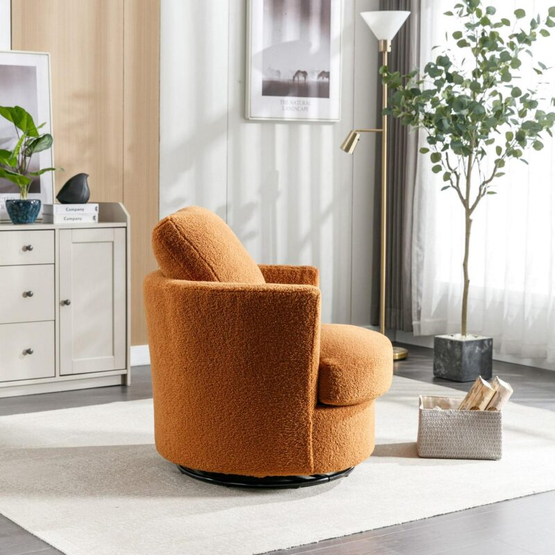 Aortzio Modern CARAMEL Boucle Swivel Barrel Chair - Image 9