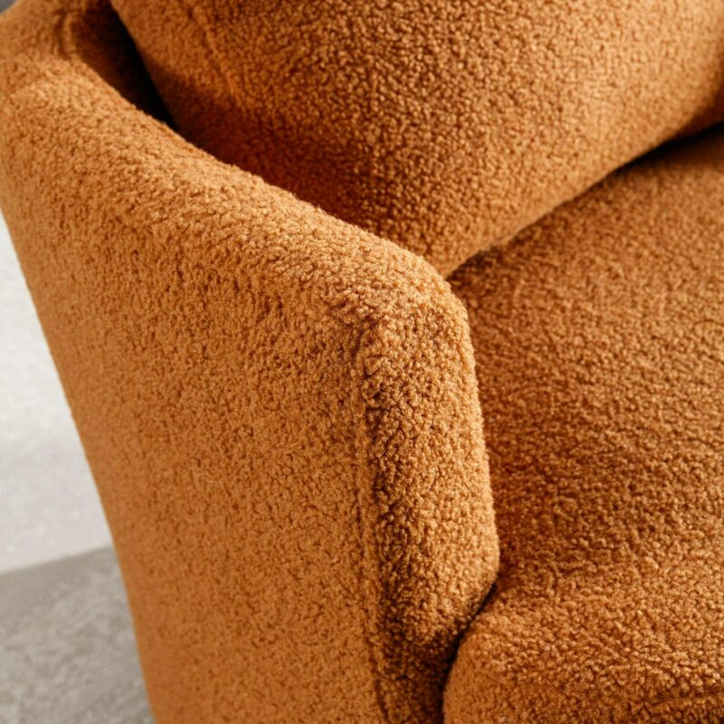 Aortzio Modern CARAMEL Boucle Swivel Barrel Chair - Image 3
