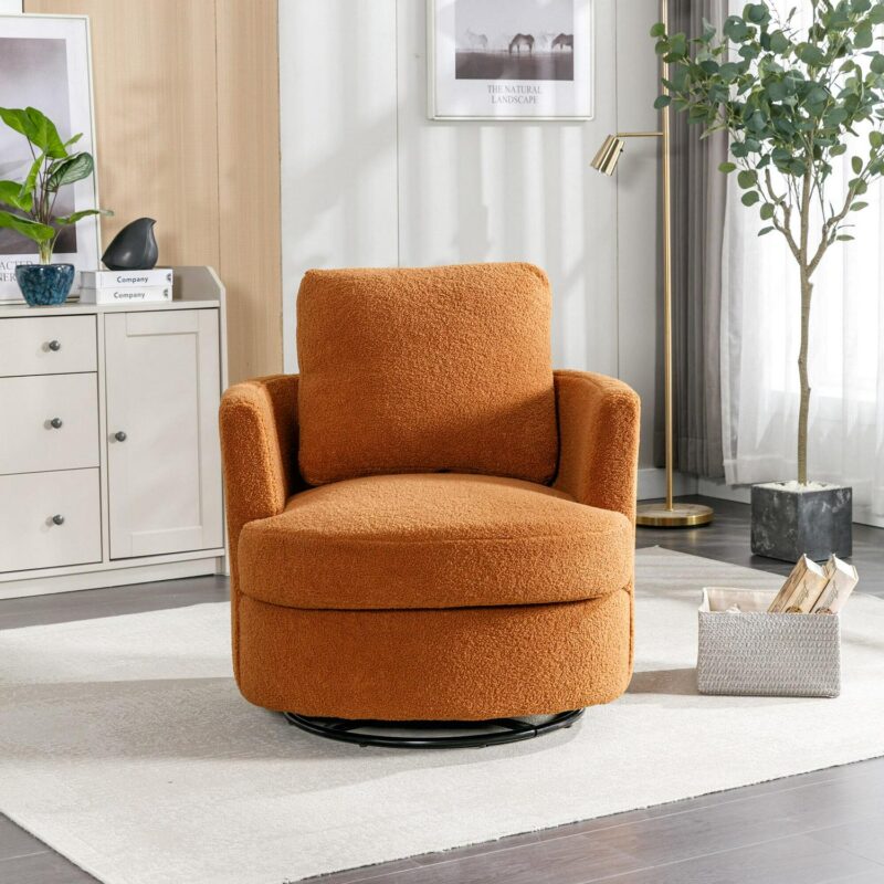 Aortzio Modern CARAMEL Boucle Swivel Barrel Chair - Image 11