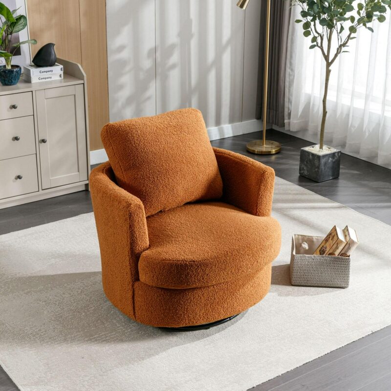 Aortzio Modern CARAMEL Boucle Swivel Barrel Chair - Image 6