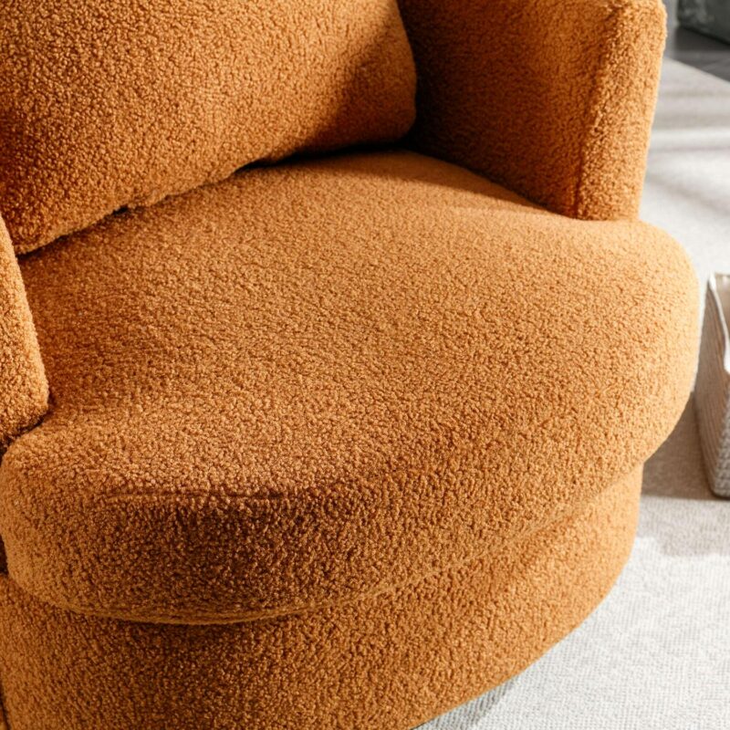 Aortzio Modern CARAMEL Boucle Swivel Barrel Chair - Image 5
