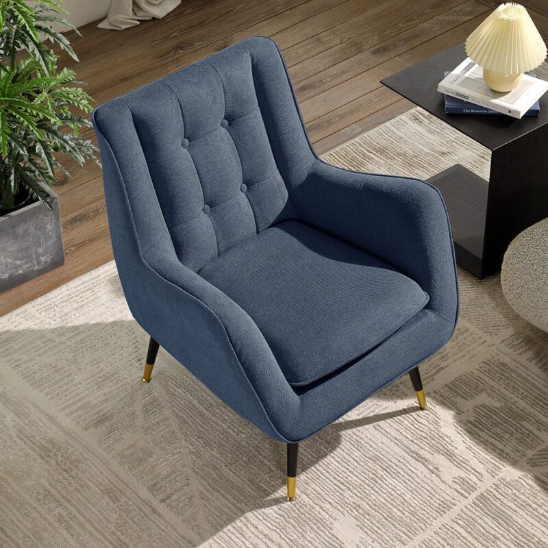 Art Leon Midcentury Blue Velvet Accent Chair - Image 8