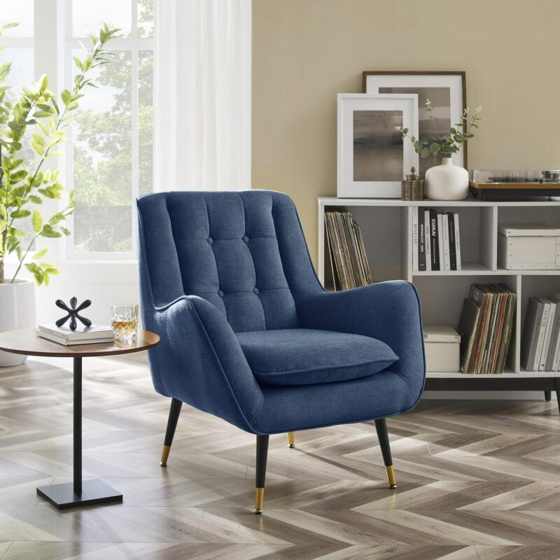 Art Leon Midcentury Blue Velvet Accent Chair