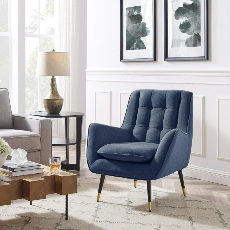 Art Leon Midcentury Blue Velvet Accent Chair - Image 7