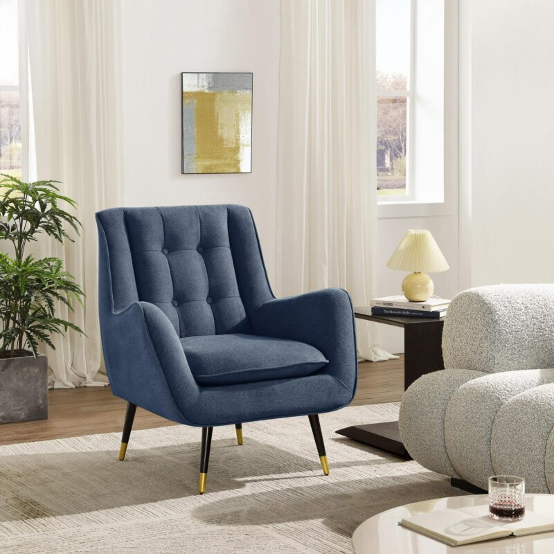Art Leon Midcentury Blue Velvet Accent Chair - Image 2