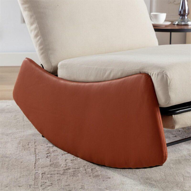 BABOOM Modern Rocking Chair Recliner Modern Orange and White Corduroy Rocking Chair - Image 12