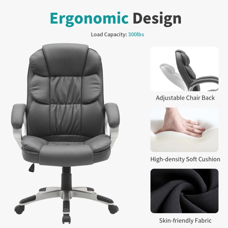 BWE Black Contemporary Ergonomic Adjustable Height Swivel Faux Leather Desk Chair - Image 4