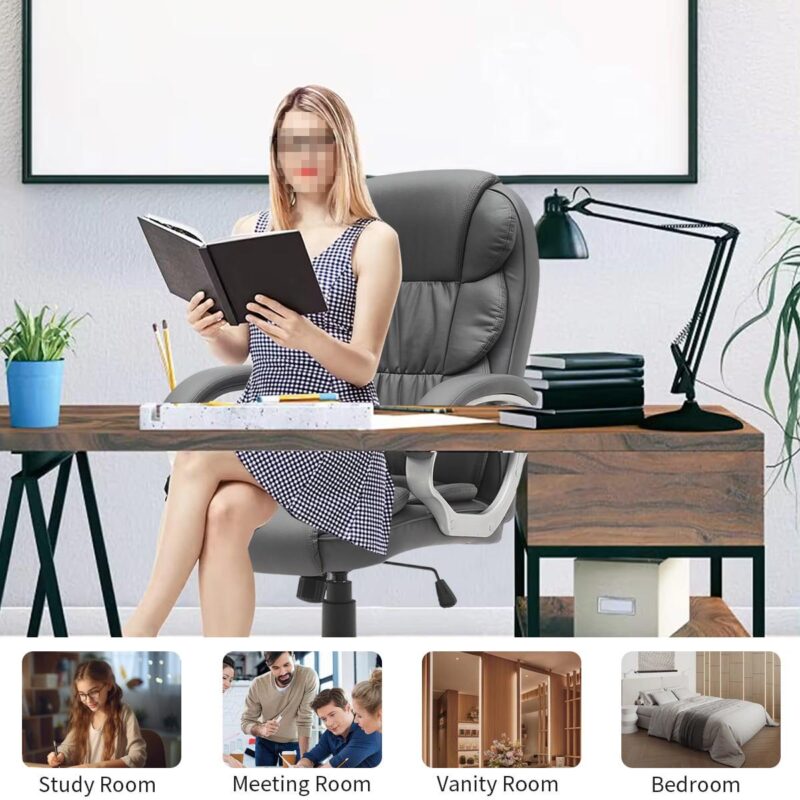 BWE Black Contemporary Ergonomic Adjustable Height Swivel Faux Leather Desk Chair - Image 7