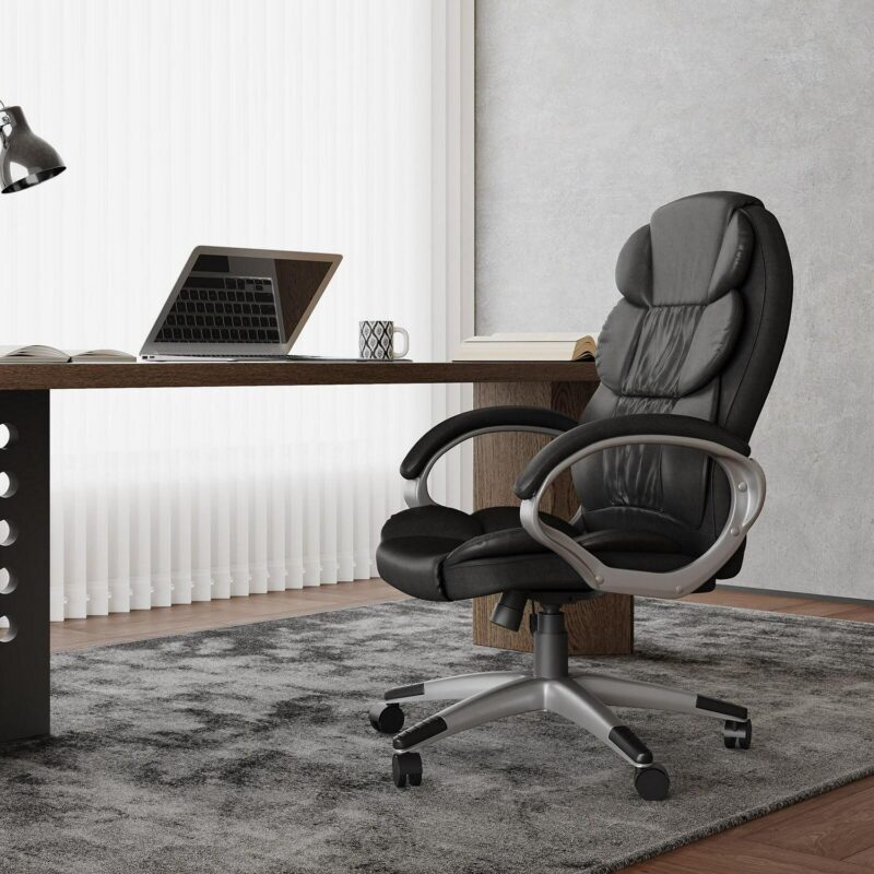 BWE Black Contemporary Ergonomic Adjustable Height Swivel Faux Leather Desk Chair - Image 8