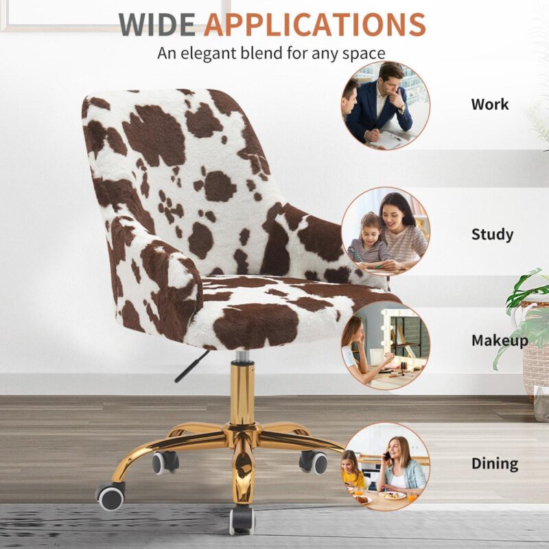 BWE White and Brown Contemporary Ergonomic Adjustable Height Swivel Cotton Desk Chair - Image 6