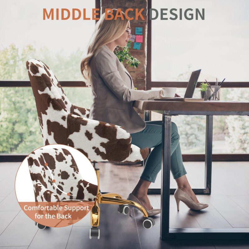 BWE White and Brown Contemporary Ergonomic Adjustable Height Swivel Cotton Desk Chair - Image 2