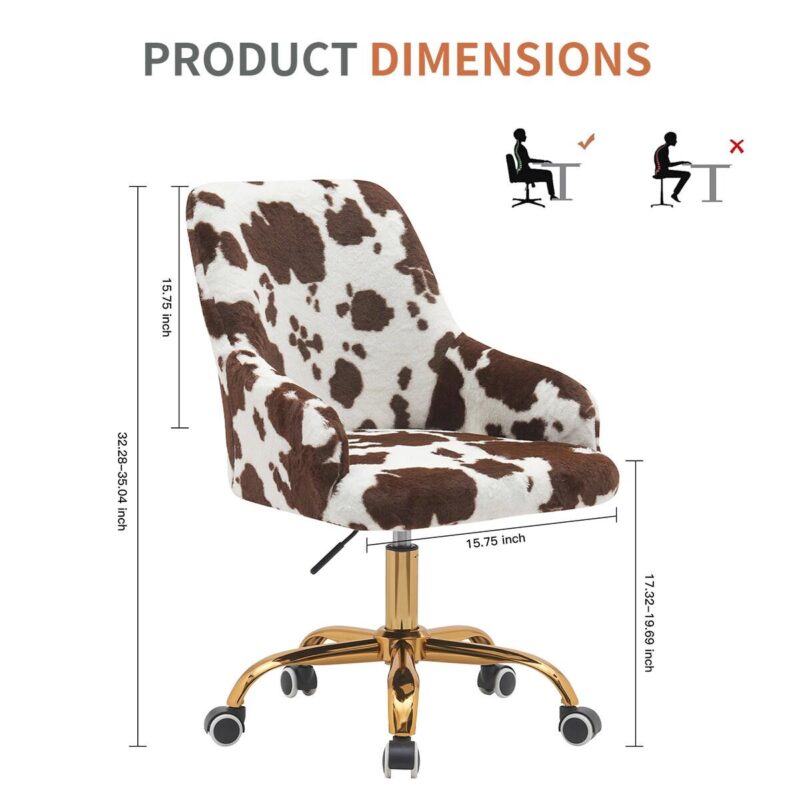BWE White and Brown Contemporary Ergonomic Adjustable Height Swivel Cotton Desk Chair - Image 7