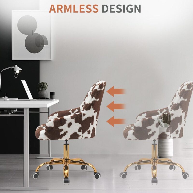 BWE White and Brown Contemporary Ergonomic Adjustable Height Swivel Cotton Desk Chair - Image 5