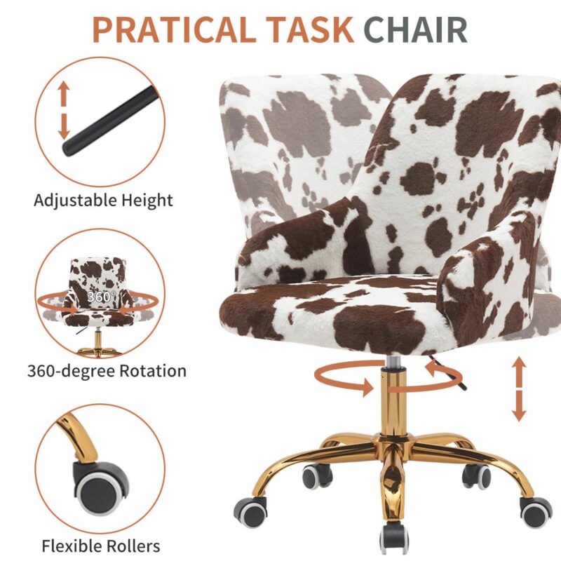 BWE White and Brown Contemporary Ergonomic Adjustable Height Swivel Cotton Desk Chair - Image 3