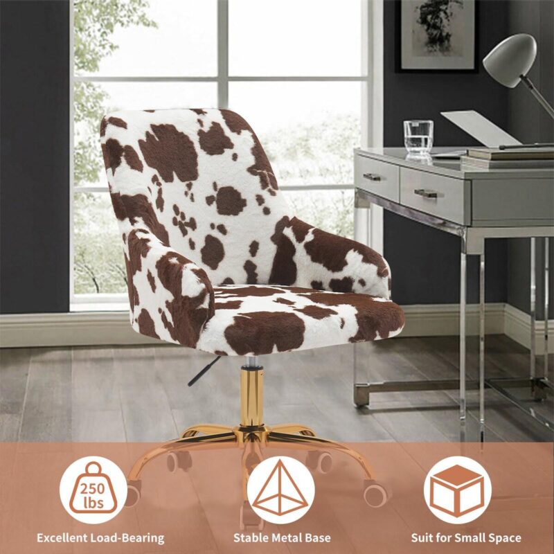 BWE White and Brown Contemporary Ergonomic Adjustable Height Swivel Cotton Desk Chair - Image 4