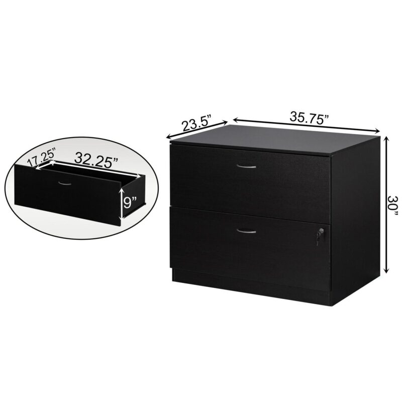 Basicwise Black 2 -Drawer 35.75-Inches File Cabinet - Image 4