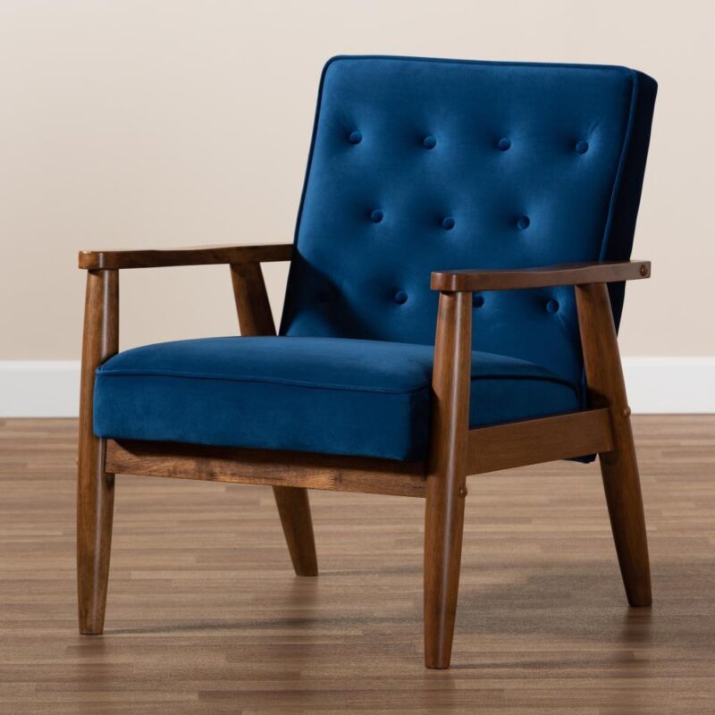 Baxton Studio Sorrento Midcentury Navy Blue/Brown Accent Chair - Image 6