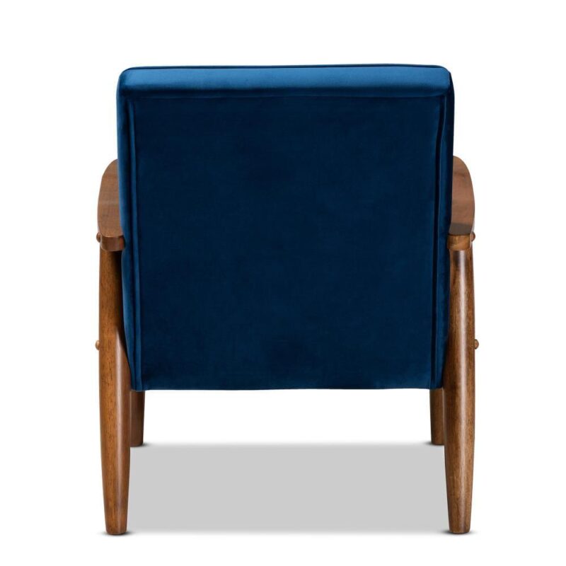 Baxton Studio Sorrento Midcentury Navy Blue/Brown Accent Chair - Image 3