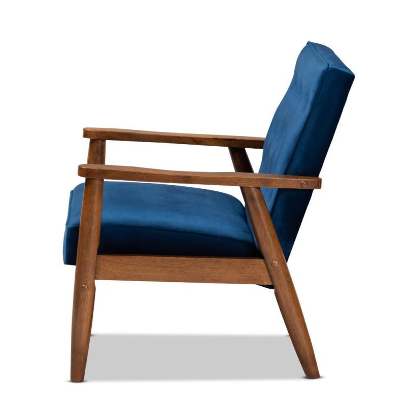Baxton Studio Sorrento Midcentury Navy Blue/Brown Accent Chair - Image 2