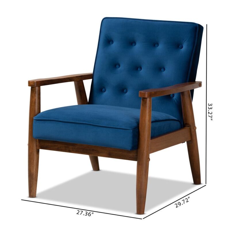 Baxton Studio Sorrento Midcentury Navy Blue/Brown Accent Chair - Image 7