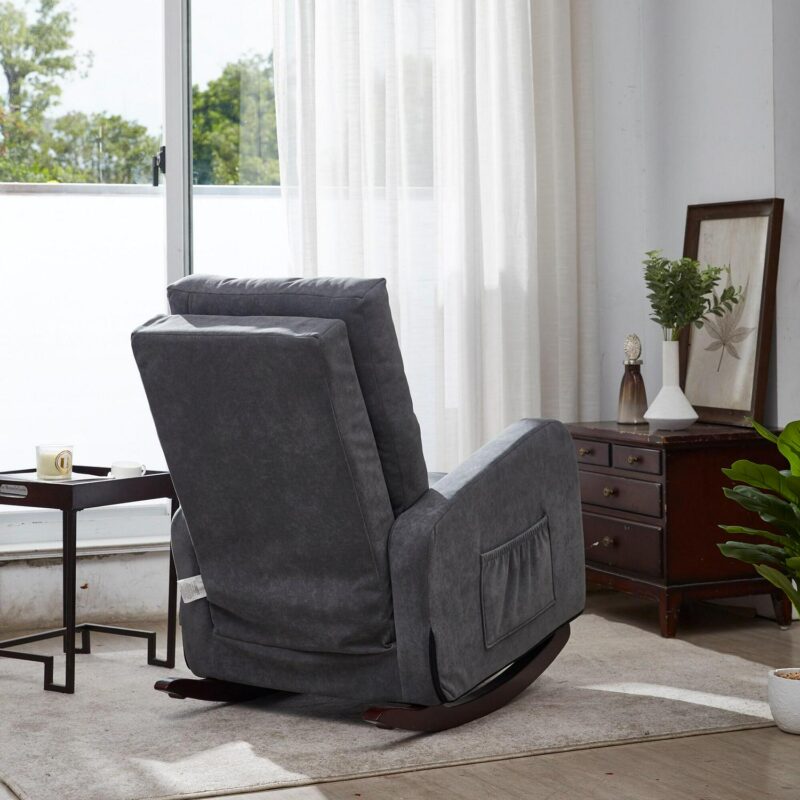 Bayfeve Single Sofa Reclining Chair Antique Gray Velvet Upholstered Tufted Recliner - Image 10