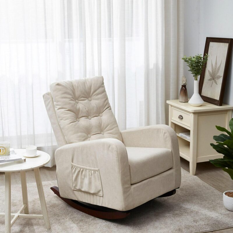 Bayfeve Single Sofa Reclining Chair Beige Velvet Upholstered Tufted Recliner - Image 4
