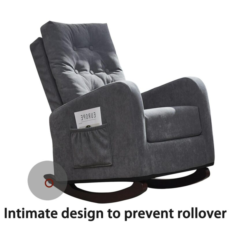 Bayfeve Single Sofa Reclining Chair Antique Gray Velvet Upholstered Tufted Recliner - Image 9