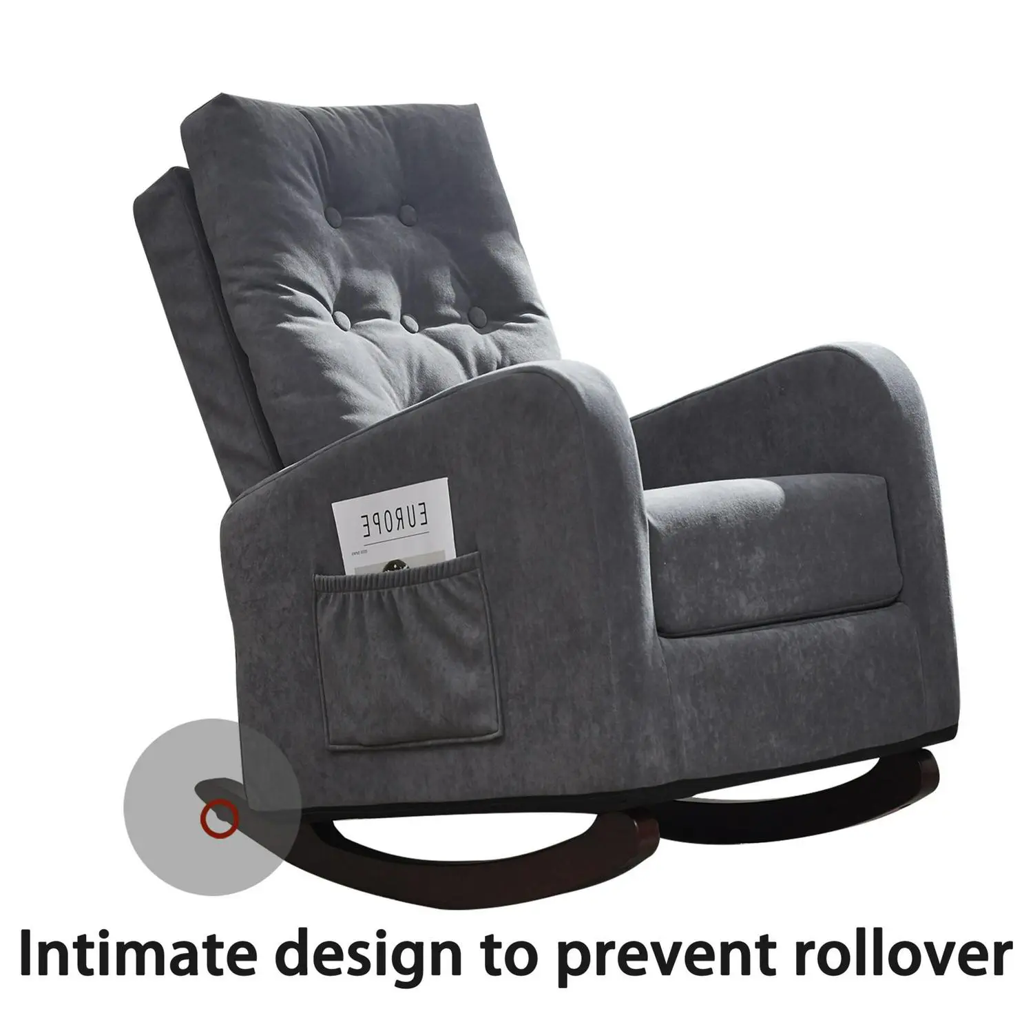 Bayfeve Single Sofa Reclining Chair Antique Gray Velvet Upholstered Tufted Recliner 9 Bayfeve Single Sofa Reclining Chair Antique Gray Velvet Upholstered Tufted Recliner - Image 9