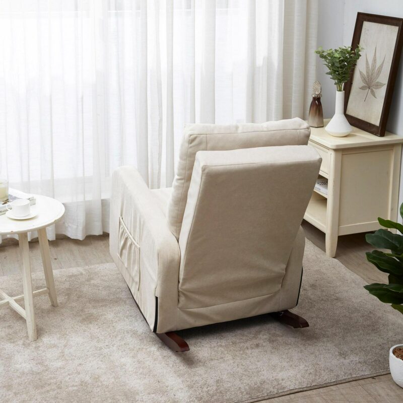 Bayfeve Single Sofa Reclining Chair Beige Velvet Upholstered Tufted Recliner - Image 9