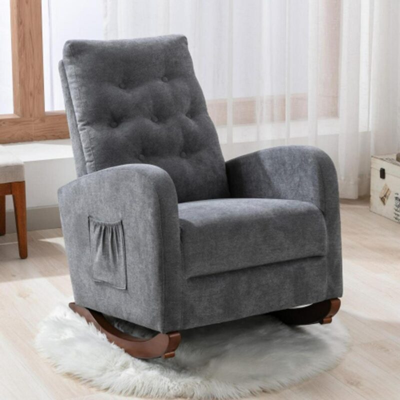 Bayfeve Single Sofa Reclining Chair Antique Gray Velvet Upholstered Tufted Recliner
