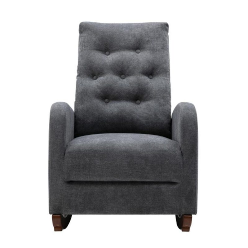 Bayfeve Single Sofa Reclining Chair Antique Gray Velvet Upholstered Tufted Recliner - Image 2