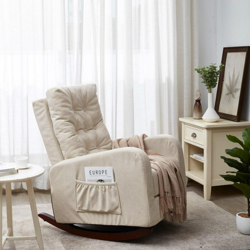 Bayfeve Single Sofa Reclining Chair Beige Velvet Upholstered Tufted Recliner - Image 12