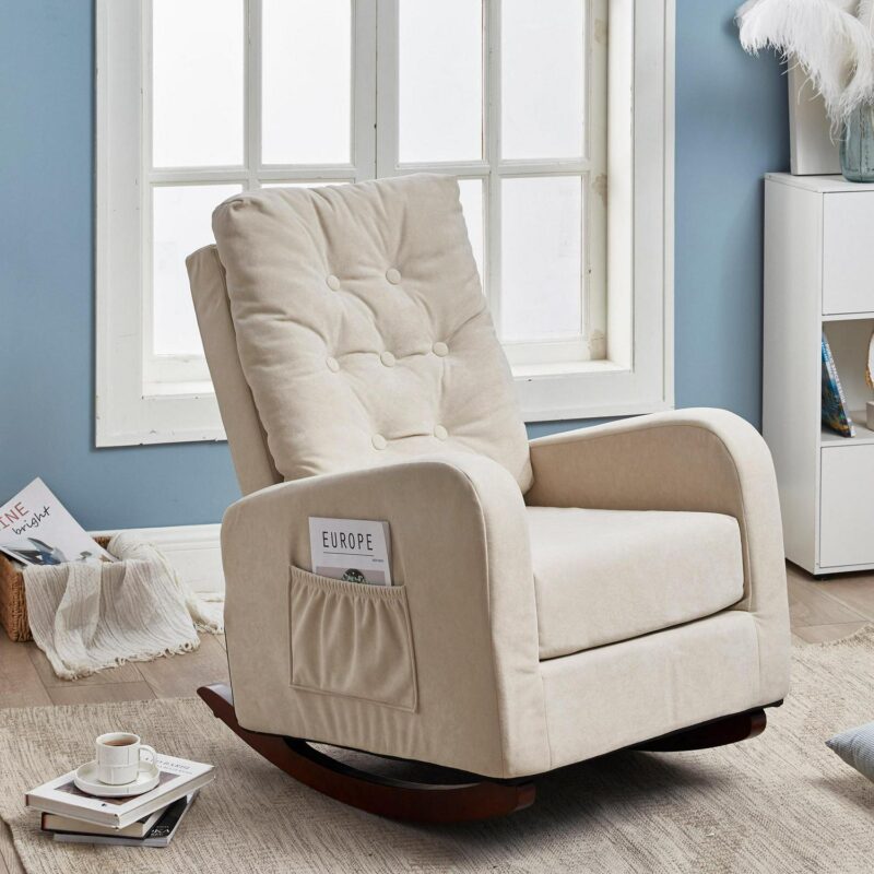 Bayfeve Single Sofa Reclining Chair Beige Velvet Upholstered Tufted Recliner - Image 2