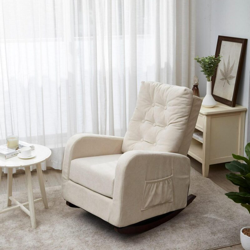 Bayfeve Single Sofa Reclining Chair Beige Velvet Upholstered Tufted Recliner - Image 13