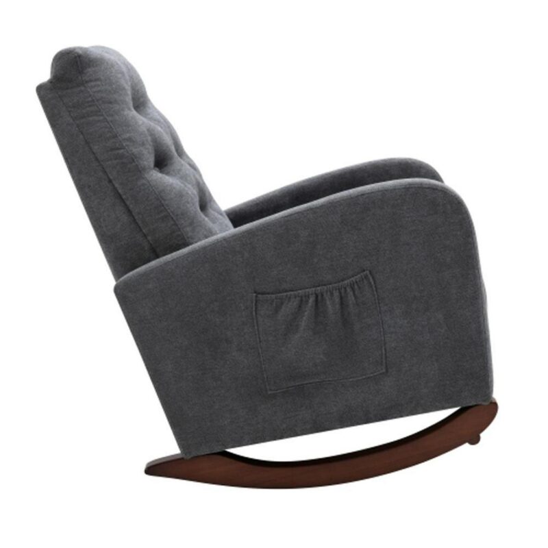 Bayfeve Single Sofa Reclining Chair Antique Gray Velvet Upholstered Tufted Recliner - Image 11