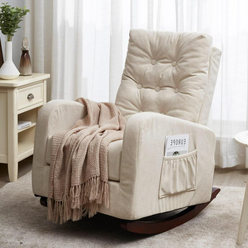Bayfeve Single Sofa Reclining Chair Beige Velvet Upholstered Tufted Recliner - Image 3