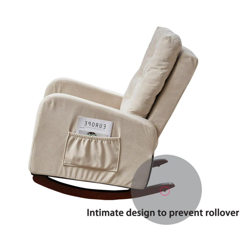 Bayfeve Single Sofa Reclining Chair Beige Velvet Upholstered Tufted Recliner - Image 7