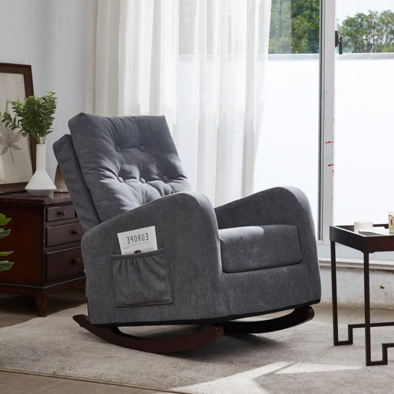 Bayfeve Single Sofa Reclining Chair Antique Gray Velvet Upholstered Tufted Recliner - Image 7
