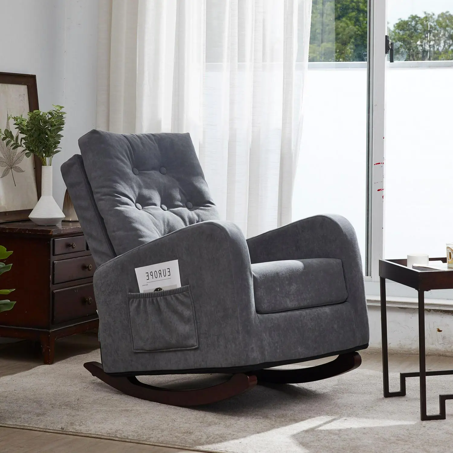 Bayfeve Single Sofa Reclining Chair Antique Gray Velvet Upholstered Tufted Recliner 7 Bayfeve Single Sofa Reclining Chair Antique Gray Velvet Upholstered Tufted Recliner - Image 7
