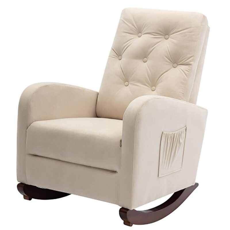 Bayfeve Single Sofa Reclining Chair Beige Velvet Upholstered Tufted Recliner