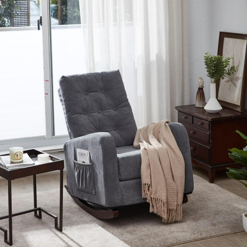 Bayfeve Single Sofa Reclining Chair Antique Gray Velvet Upholstered Tufted Recliner - Image 3