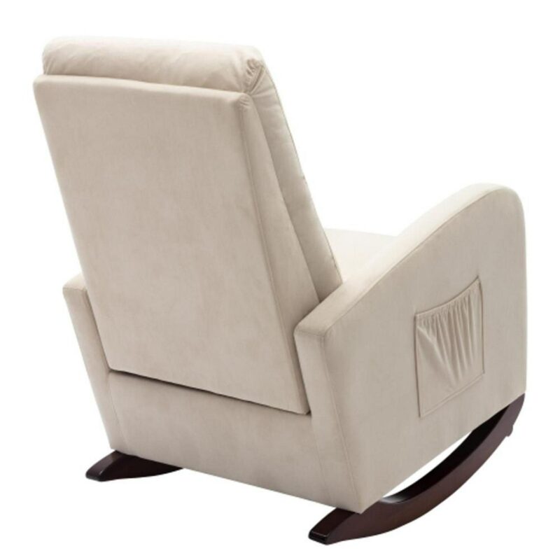 Bayfeve Single Sofa Reclining Chair Beige Velvet Upholstered Tufted Recliner - Image 6