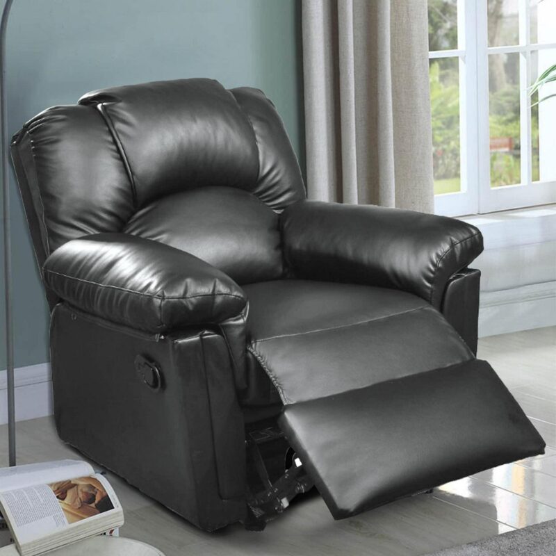 Benzara Bonded Leather Rocker/Recliner Black Faux leather Upholstered Tufted Powered Reclining Zero Gravity Recliner - Image 5