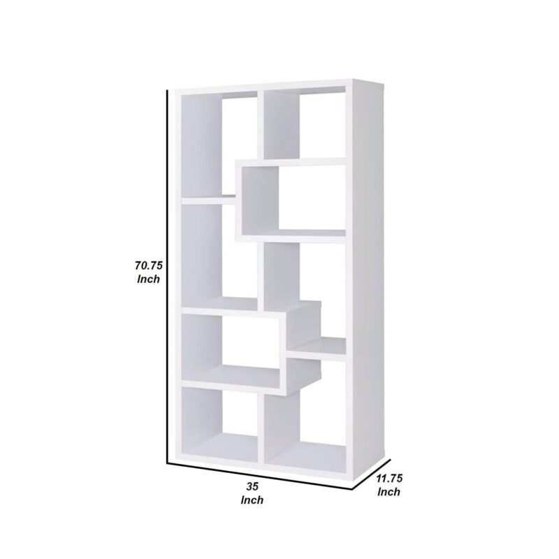 Benzara White Wood 9 -Shelf Bookcase ( 35-Inches W x 70.75-Inches H x 11.75-Inches D ) Finished - Image 5