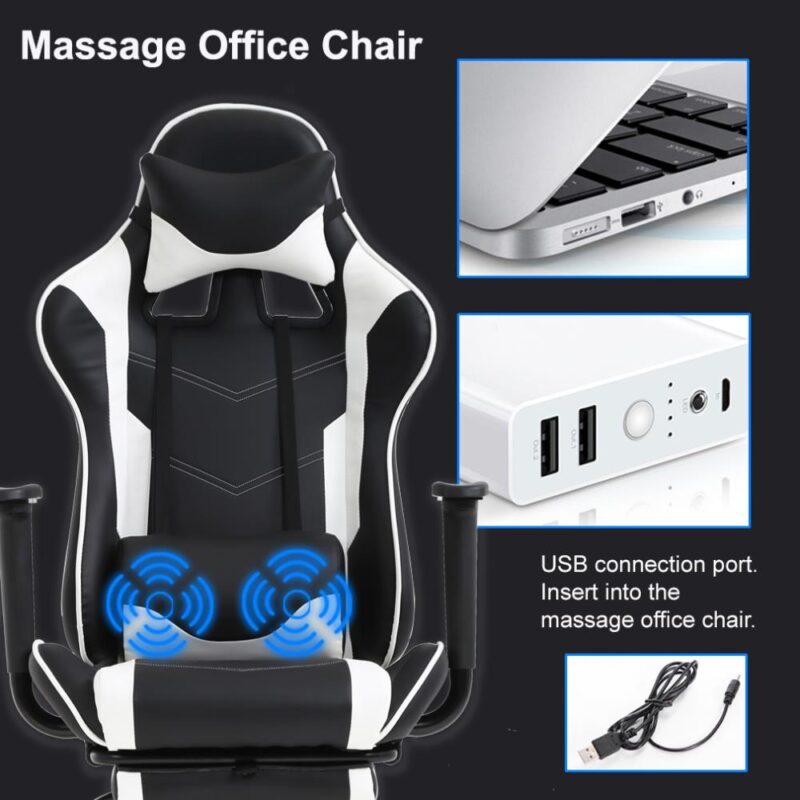 BestOffice White Contemporary Ergonomic Adjustable Height Swivel Faux Leather Gaming Chair - Image 4
